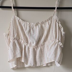 Forever 21 Women's Cream Ruffle Sleeveless Top Camisole